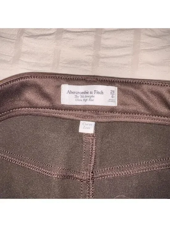 Abercrombie & Fitch The 90s Straight Ultra High Rise Brown Leather Pants 28 6/R - Picture 3 of 9